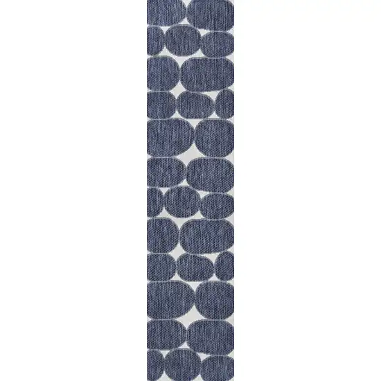 8' Navy Blue And Cream Geometric Indoor Outdoor Runner Rug Photo 3