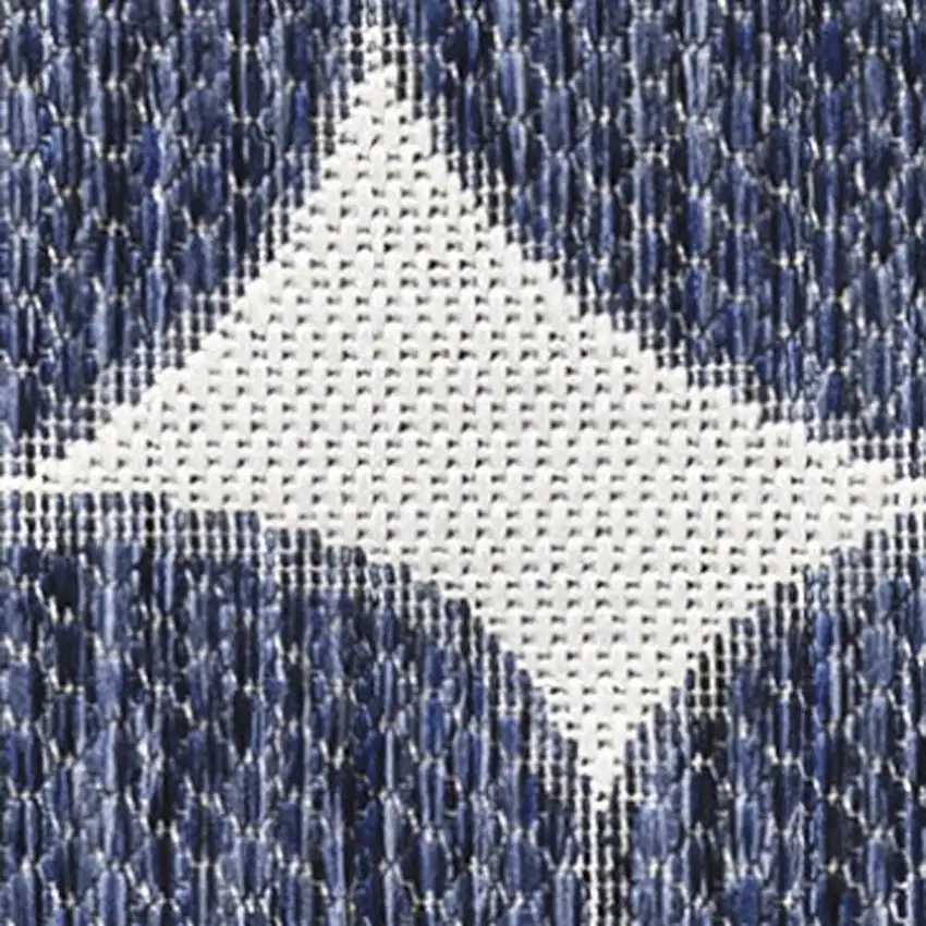 8' Navy Blue And Cream Geometric Indoor Outdoor Runner Rug Photo 2