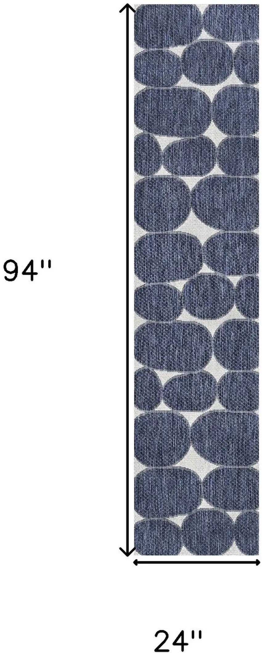 8' Navy Blue And Cream Geometric Indoor Outdoor Runner Rug Photo 9