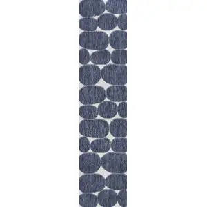 Photo of 8' Navy Blue And Cream Geometric Indoor Outdoor Runner Rug