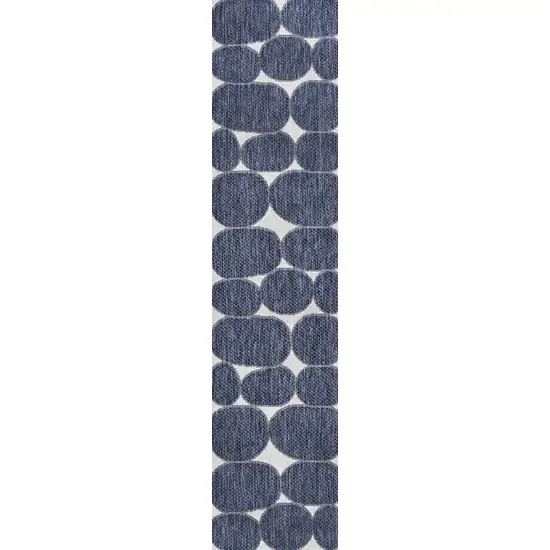 8' Navy Blue And Cream Geometric Indoor Outdoor Runner Rug Photo 1