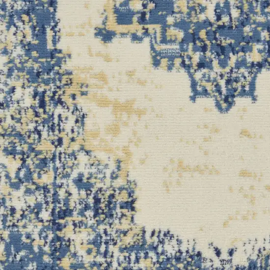 6' Navy Blue And Cream Medallion Distressed Runner Rug Photo 8