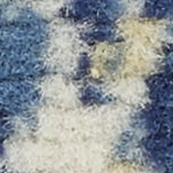 6' Navy Blue And Cream Medallion Distressed Runner Rug Photo 4