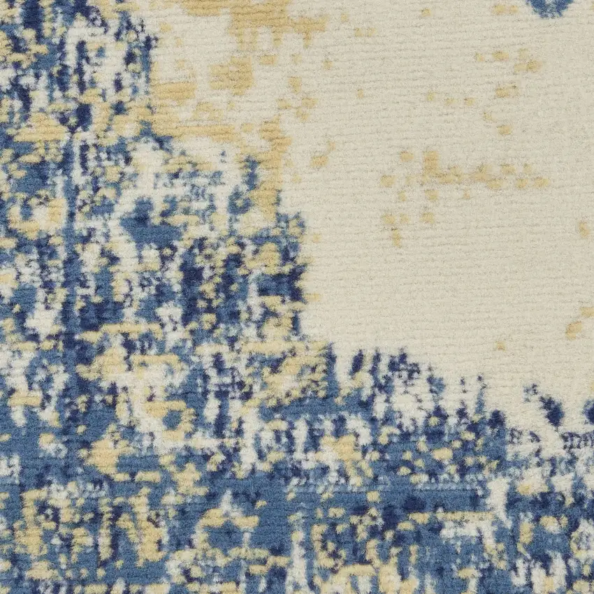 6' Navy Blue And Cream Medallion Distressed Runner Rug Photo 3
