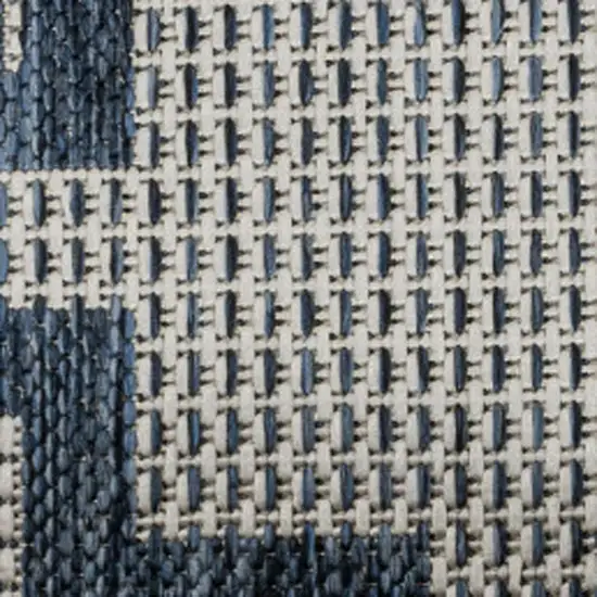 8' Navy Blue And Cream Trellis Indoor Outdoor Runner Rug Photo 2