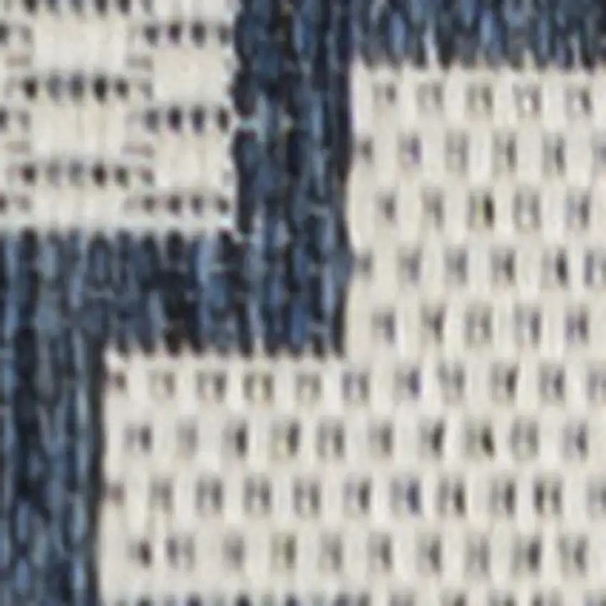 8' Navy Blue And Cream Trellis Indoor Outdoor Runner Rug Photo 3