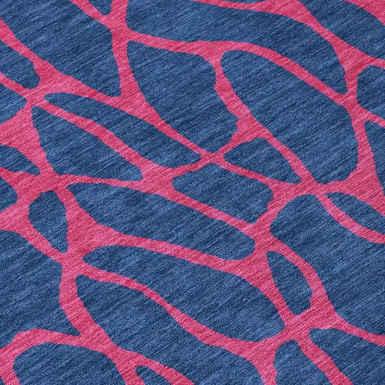 8' Navy Blue And Dark Pink Round Geometric Washable Indoor Outdoor Area Rug Photo 8