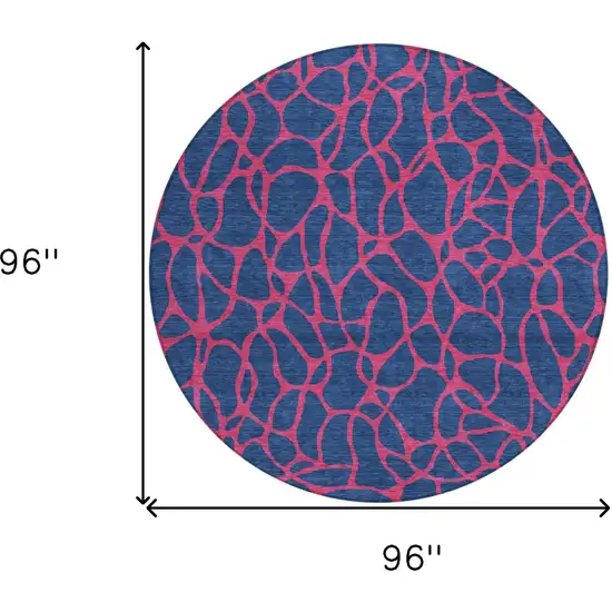 8' Navy Blue And Dark Pink Round Geometric Washable Indoor Outdoor Area Rug Photo 3