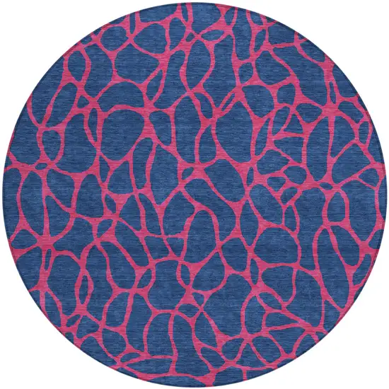 8' Navy Blue And Dark Pink Round Geometric Washable Indoor Outdoor Area Rug Photo 2