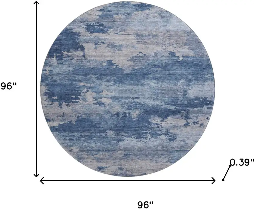 8' Navy Blue And Denim Blue Abstract Washable Round Rug With UV Protection Photo 8