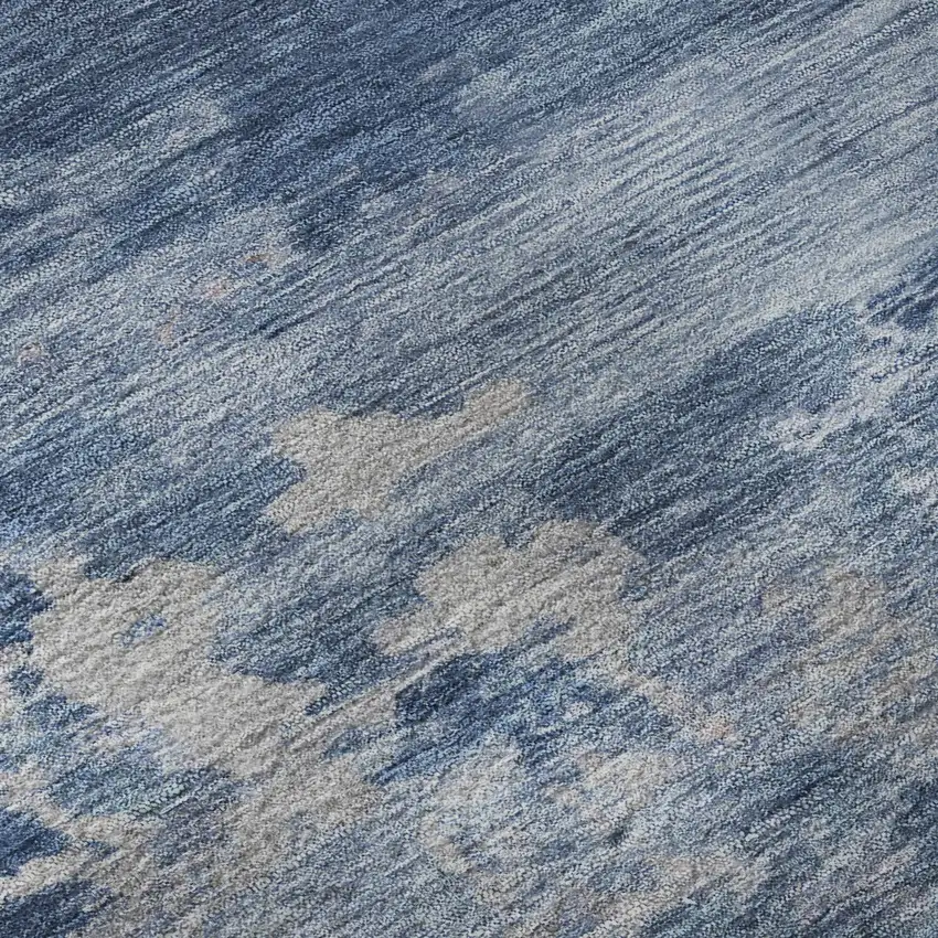 8' Navy Blue And Denim Blue Abstract Washable Round Rug With UV Protection Photo 7