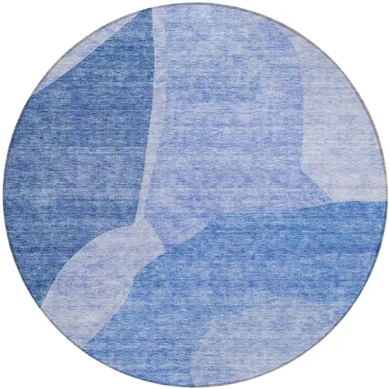8' Navy Blue And Denim Blue Round Abstract Washable Indoor Outdoor Area Rug Photo 2