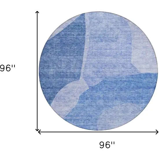 8' Navy Blue And Denim Blue Round Abstract Washable Indoor Outdoor Area Rug Photo 3
