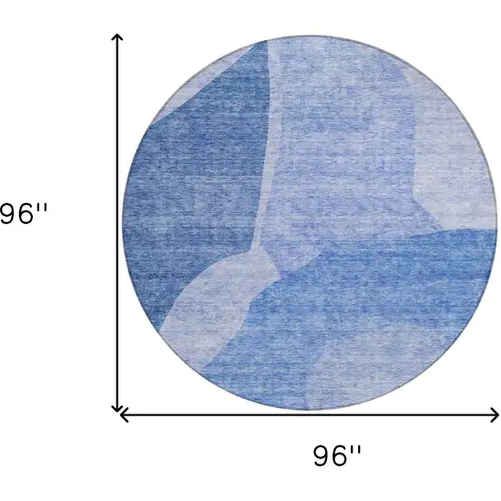 8' Navy Blue And Denim Blue Round Abstract Washable Indoor Outdoor Area Rug Photo 3