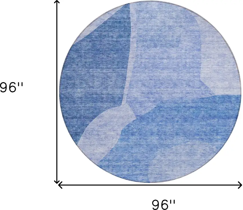 8' Navy Blue And Denim Blue Round Abstract Washable Indoor Outdoor Area Rug Photo 3