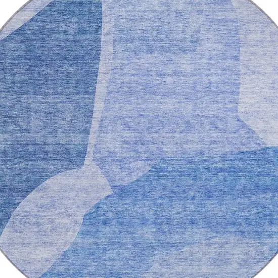 8' Navy Blue And Denim Blue Round Abstract Washable Indoor Outdoor Area Rug Photo 4