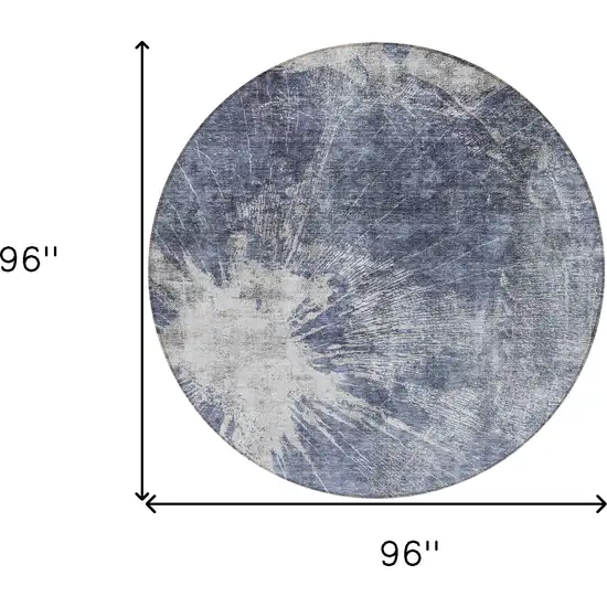 8' Navy Blue And Denim Blue Round Abstract Washable Indoor Outdoor Area Rug Photo 8