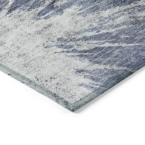 8' Navy Blue And Denim Blue Round Abstract Washable Indoor Outdoor Area Rug Photo 3