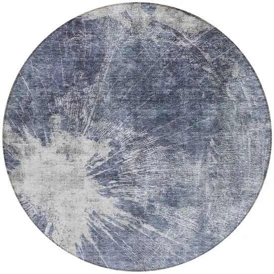 8' Navy Blue And Denim Blue Round Abstract Washable Indoor Outdoor Area Rug Photo 4