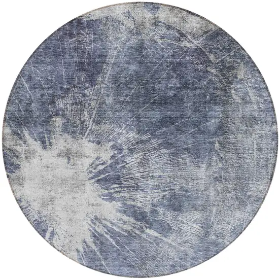 8' Navy Blue And Denim Blue Round Abstract Washable Indoor Outdoor Area Rug Photo 1