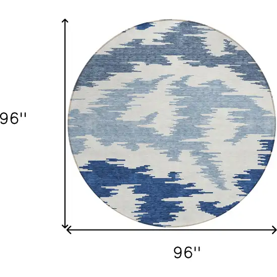 8' Navy Blue And Denim Blue Round Abstract Washable Indoor Outdoor Area Rug Photo 3
