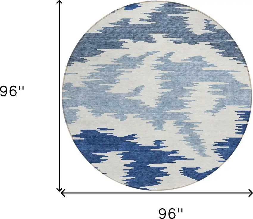 8' Navy Blue And Denim Blue Round Abstract Washable Indoor Outdoor Area Rug Photo 3
