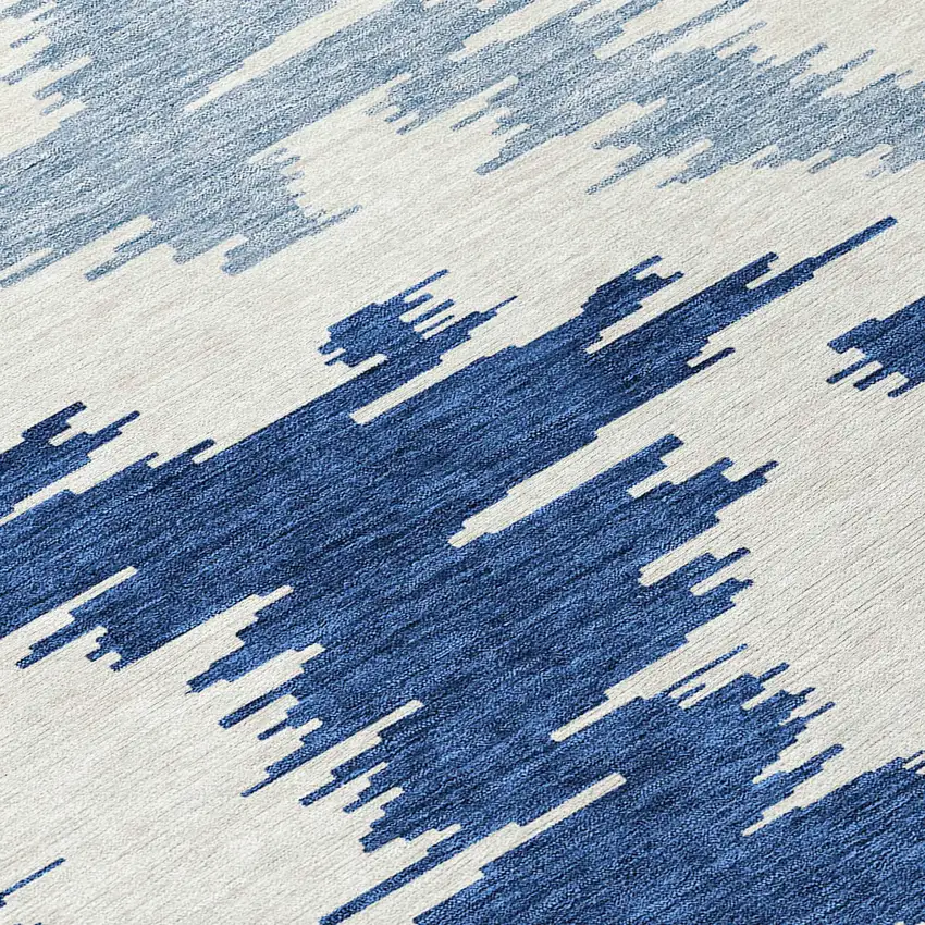 8' Navy Blue And Denim Blue Round Abstract Washable Indoor Outdoor Area Rug Photo 7
