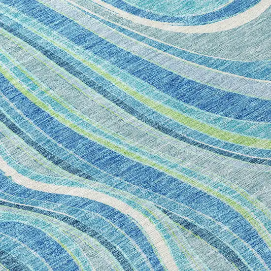 8' Navy Blue And Denim Blue Round Abstract Washable Indoor Outdoor Area Rug Photo 3