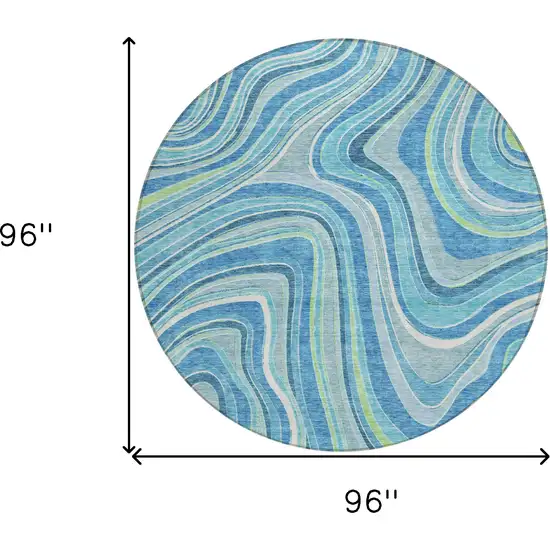 8' Navy Blue And Denim Blue Round Abstract Washable Indoor Outdoor Area Rug Photo 7