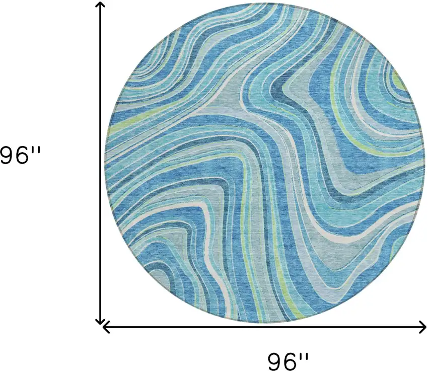 8' Navy Blue And Denim Blue Round Abstract Washable Indoor Outdoor Area Rug Photo 7