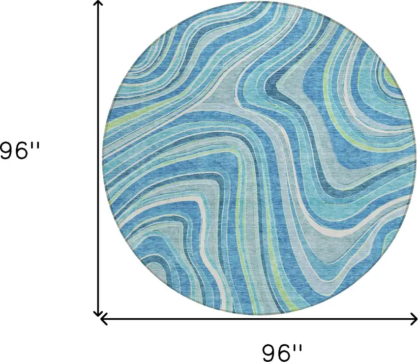 8' Navy Blue And Denim Blue Round Abstract Washable Indoor Outdoor Area Rug Photo 7