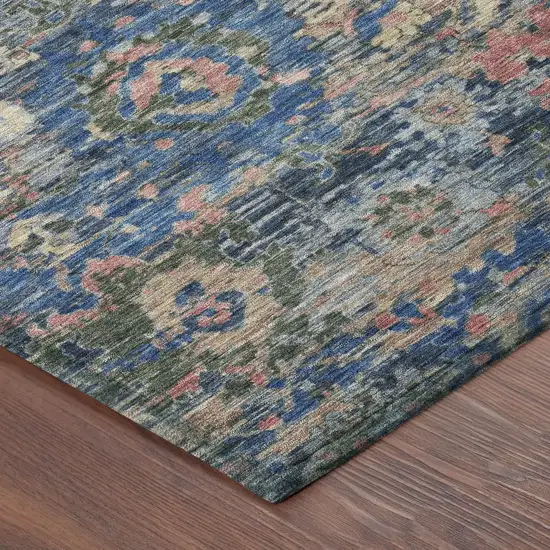8' Navy Blue And Denim Blue Round Floral Washable Indoor Outdoor Area Rug Photo 6