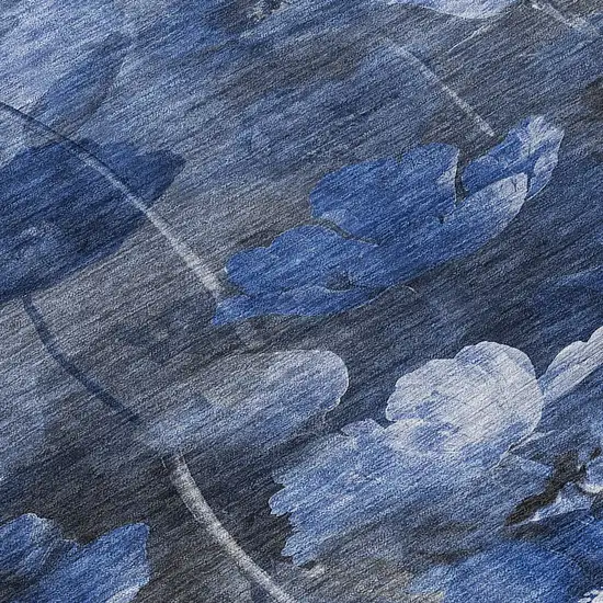 8' Navy Blue And Denim Blue Round Floral Washable Indoor Outdoor Area Rug Photo 7