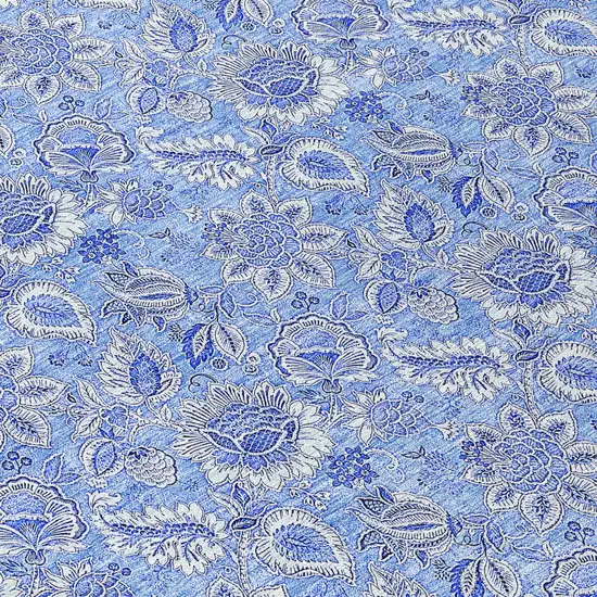 8' Navy Blue And Denim Blue Round Floral Washable Indoor Outdoor Area Rug Photo 9