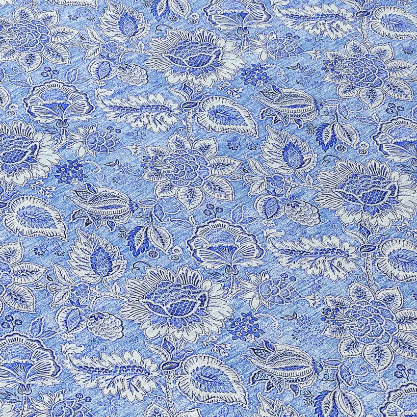 8' Navy Blue And Denim Blue Round Floral Washable Indoor Outdoor Area Rug Photo 9