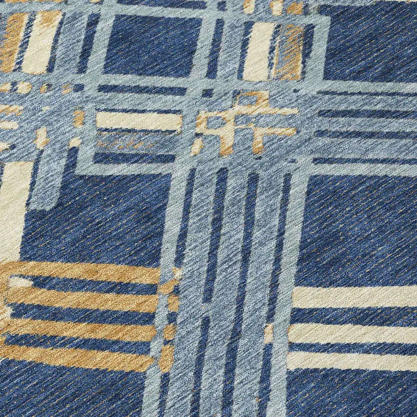 8' Navy Blue And Denim Blue Round Geometric Washable Indoor Outdoor Area Rug Photo 7