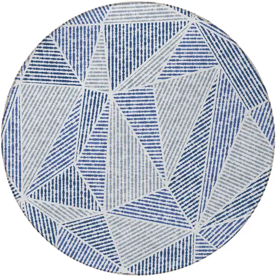 8' Navy Blue And Denim Blue Round Geometric Washable Indoor Outdoor Area Rug Photo 6