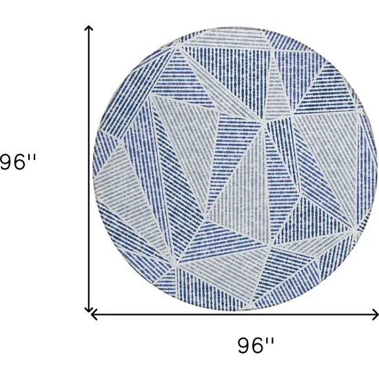 8' Navy Blue And Denim Blue Round Geometric Washable Indoor Outdoor Area Rug Photo 3