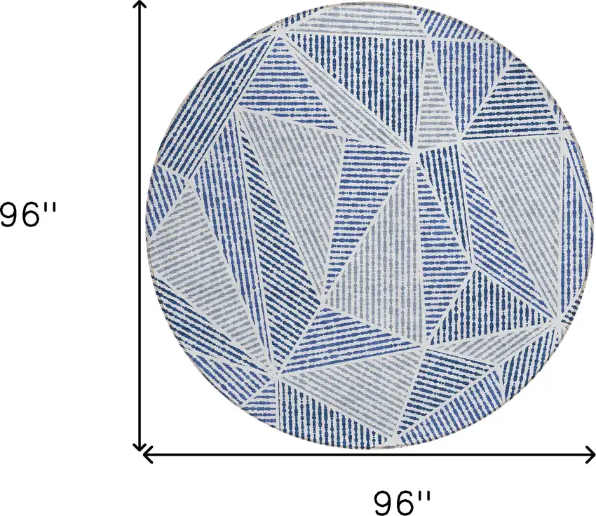 8' Navy Blue And Denim Blue Round Geometric Washable Indoor Outdoor Area Rug Photo 3