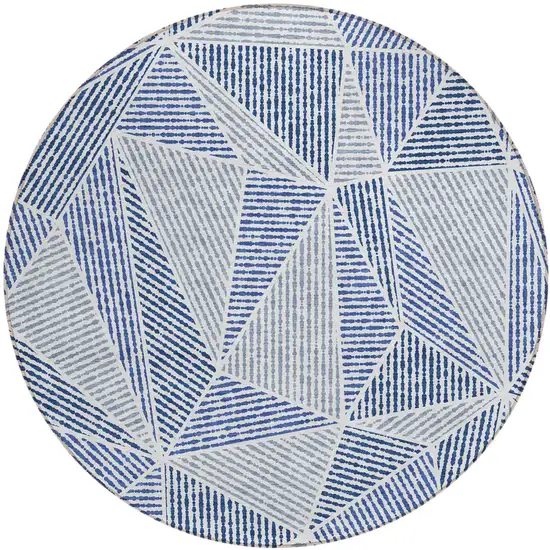 8' Navy Blue And Denim Blue Round Geometric Washable Indoor Outdoor Area Rug Photo 2