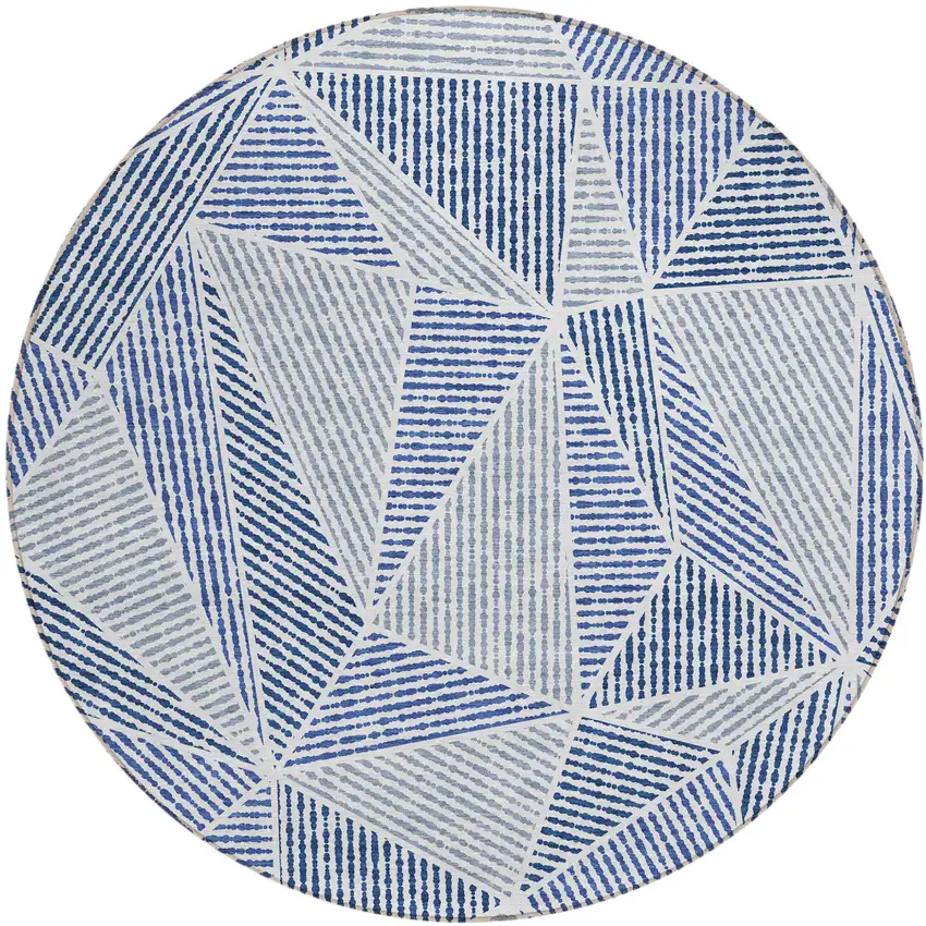 8' Navy Blue And Denim Blue Round Geometric Washable Indoor Outdoor Area Rug Photo 2