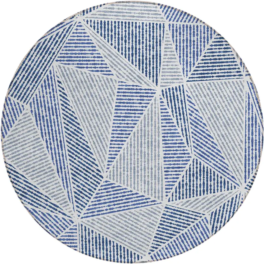 8' Navy Blue And Denim Blue Round Geometric Washable Indoor Outdoor Area Rug Photo 2