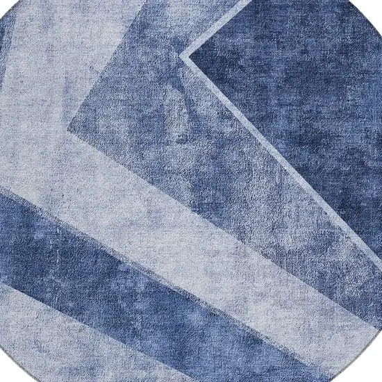 8' Navy Blue And Denim Blue Round Geometric Washable Indoor Outdoor Area Rug Photo 6