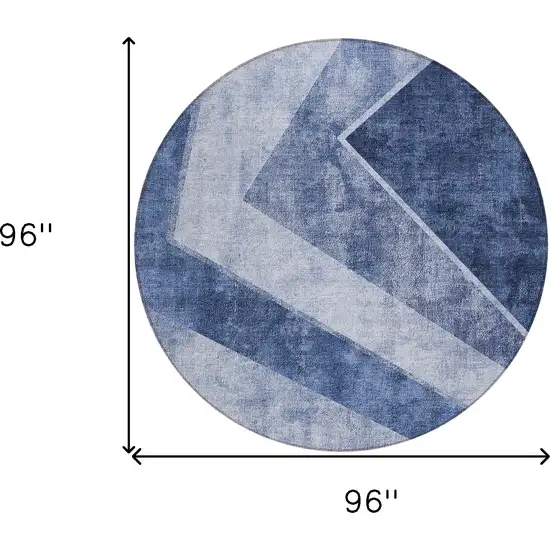 8' Navy Blue And Denim Blue Round Geometric Washable Indoor Outdoor Area Rug Photo 3