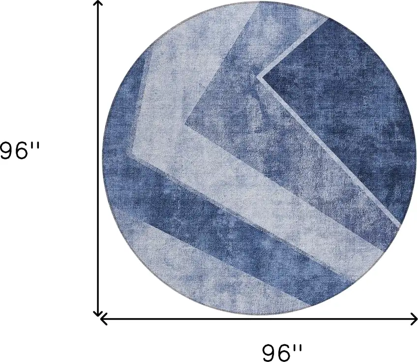 8' Navy Blue And Denim Blue Round Geometric Washable Indoor Outdoor Area Rug Photo 3
