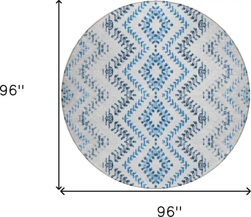 8' Navy Blue And Denim Blue Round Geometric Washable Indoor Outdoor Area Rug Photo 3