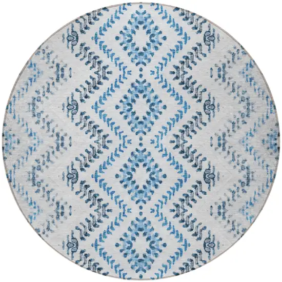8' Navy Blue And Denim Blue Round Geometric Washable Indoor Outdoor Area Rug Photo 4