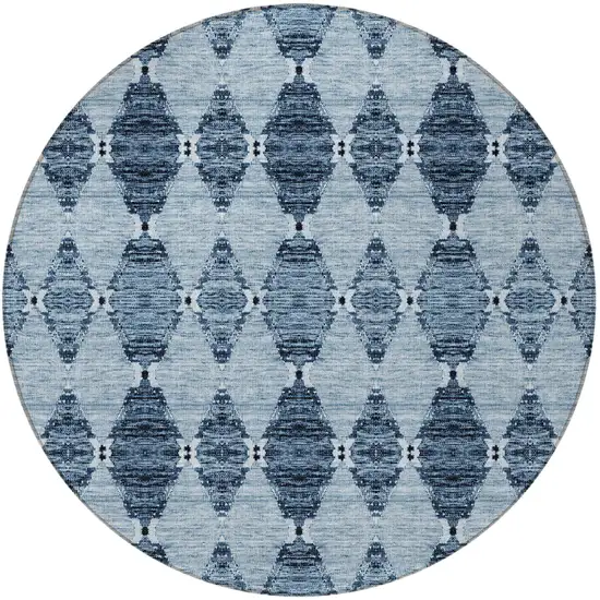 8' Navy Blue And Denim Blue Round Moroccan Washable Indoor Outdoor Area Rug Photo 5