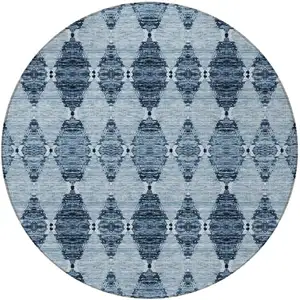 Photo of 8' Navy Blue And Denim Blue Round Moroccan Washable Indoor Outdoor Area Rug