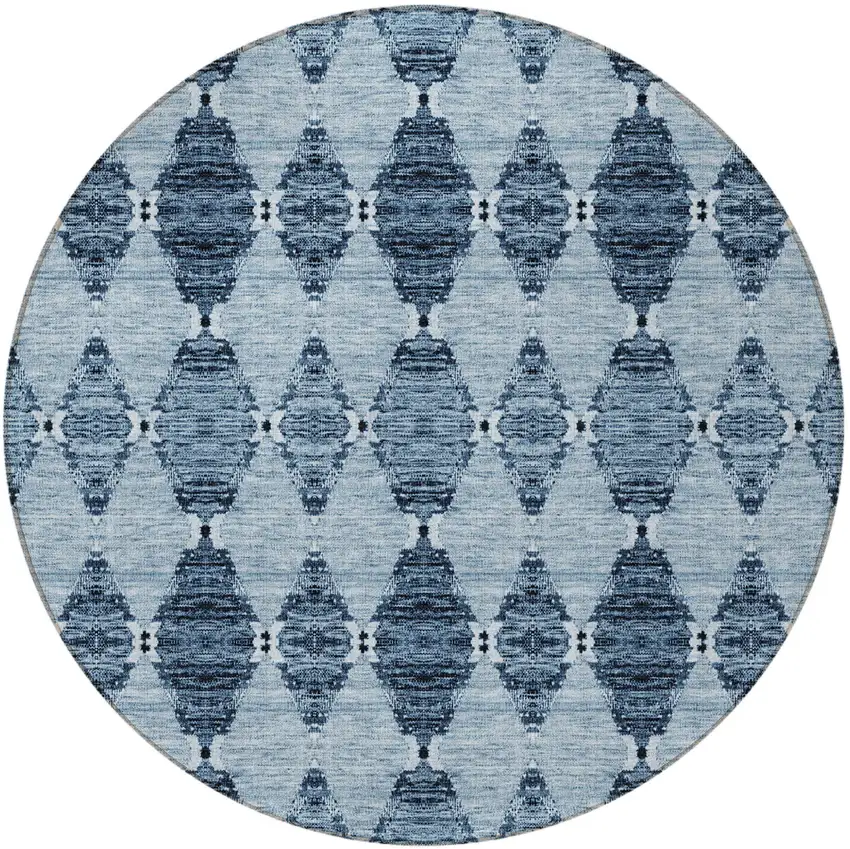 8' Navy Blue And Denim Blue Round Moroccan Washable Indoor Outdoor Area Rug Photo 5